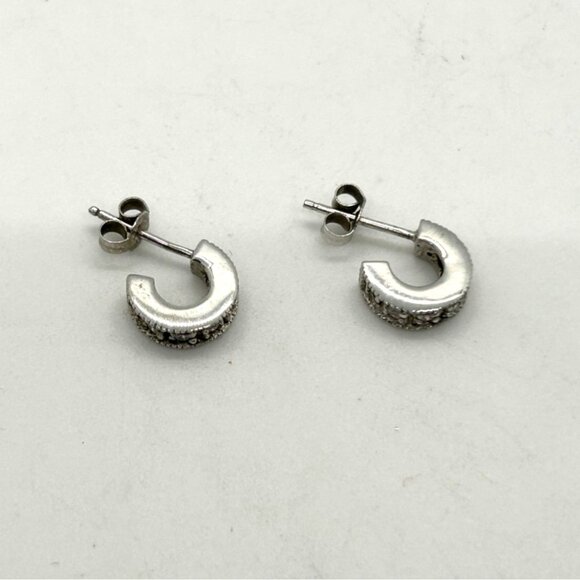 Sterling Silver 925 Petite Hoop Earrings Post With Channel Set Crystals 3/8 inch - Picture 9 of 10